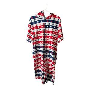 Mens Red White and Blue American Flag Hooded Romper Size Medium